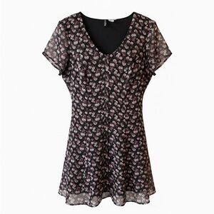 H&M Black and Pink Floral Rose Mini Dress Size 6 Cottagecore Y2K Romantic